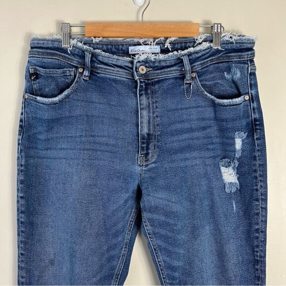 KanCan Women’s 32 High Rise Rolled Hem Boyfriend Jean Blue Stretch Distressed - Picture 4 of 12